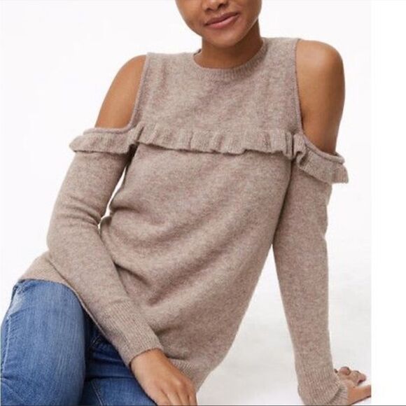 LOFT Sweaters - LOFT Ruffle Cold Shoulder Sweater size S